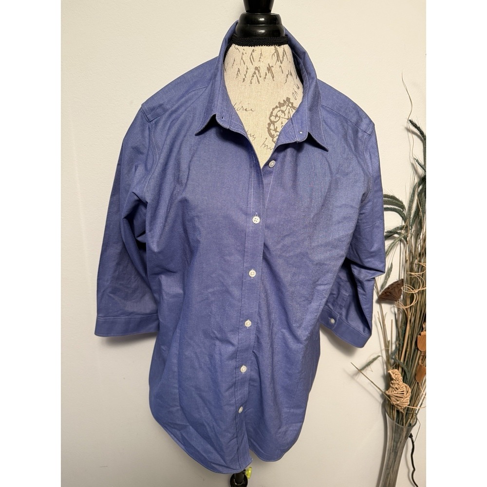 LLBean Mens Wrinkle Resist Cotton Long Sleeve Button Down Shirt 3X Blue - Picture 3 of 5